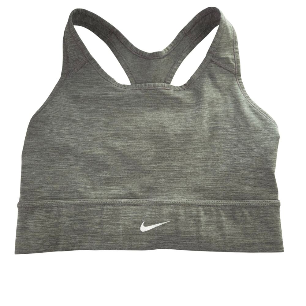 Nike Dri-Fit LARGE Racerback Sports Bra Marled Gray Classic Swoosh Logo